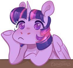 Size: 1636x1520 | Tagged: safe, artist:ebonytails, character:twilight sparkle, character:twilight sparkle (alicorn), species:alicorn, species:pony, g4, cute, female, hoof on cheek, mare, no pupils, simple background, sitting, solo, starry eyes, table, transparent background, twiabetes, wingding eyes