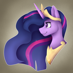 Size: 1500x1500 | Tagged: safe, artist:sursiq, character:twilight sparkle, character:twilight sparkle (alicorn), species:alicorn, species:pony, episode:the last problem, g4, my little pony: friendship is magic, bust, canon, crown, eyelashes, female, happy birthday mlp:fim, horn, jewelry, lineless, mlp fim's tenth anniversary, princess twilight 2.0, regalia, solo