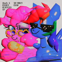 Size: 2048x2048 | Tagged: safe, artist:poneko-chan, character:pinkie pie, character:rainbow dash, species:earth pony, species:pegasus, species:pony, g4, duo, sunglasses, vaporwave