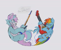 Size: 1800x1500 | Tagged: safe, artist:poneko-chan, character:rainbow dash, oc, species:pegasus, species:pony, g4, commission, duo, electric guitar, furry, guitar, musical instrument, simple background, white background