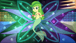 Size: 3840x2160 | Tagged: safe, artist:laszlvfx, artist:vitalspark, edit, character:apple fritter, species:eqg human, g4, my little pony:equestria girls, apple family member, belly button, equestria girls-ified, mermaid, mermaidized, solo, species swap, tube top, wallpaper, wallpaper edit