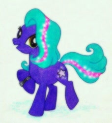 Size: 438x480 | Tagged: safe, artist:peachpalette, oc, oc only, oc:star shimmer, species:earth pony, species:pony, bracelet, shiny, sister-in-law, solo, traditional art, watch