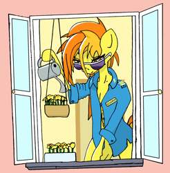 Size: 1996x2030 | Tagged: safe, artist:greeneyedmistress, character:spitfire, species:pegasus, species:pony, g4, clothing, female, flower, glasses, mare, solo