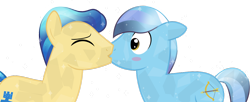 Size: 1280x521 | Tagged: safe, artist:toughbluff, character:ivory, character:ivory rook, species:crystal pony, species:pony, blushing, gay, ivoryknight, kissing, male, night knight, shipping, simple background, transparent background, vector