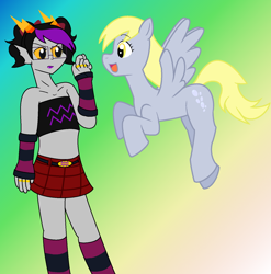 Size: 1116x1128 | Tagged: safe, artist:voltrathelively, character:derpy hooves, species:pegasus, species:pony, crossdressing, crossover, eridan ampora, female, gradient background, homestuck, march eridan, mare