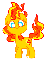 Size: 600x800 | Tagged: safe, artist:hamigaki-momo, character:sunset shimmer, species:pony, species:unicorn, cute, dawwww, female, fiery shimmer, fire head, happy, looking at you, mane of fire, rapidash shimmer, shimmerbetes, simple background, smiling, solo, white background