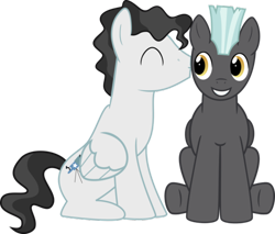 Size: 500x425 | Tagged: safe, artist:toughbluff, character:starry eyes, character:thunderlane, background pony, gay, kissing, male, milky way, shipping, simple background, sitting, transparent background, vector