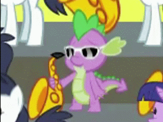 Size: 320x240 | Tagged: safe, artist:mysteryben, character:spike, character:twilight sparkle, animated, headbob, musical instrument, rhythm is magic, saxophone