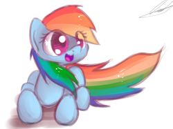 Size: 926x691 | Tagged: safe, artist:strangemoose, character:rainbow dash, species:pegasus, species:pony, cute, dashabetes, female, mare, open mouth, prone, simple background, smiling, solo, starry eyes, white background, wingding eyes