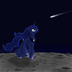 Size: 1000x1000 | Tagged: safe, artist:wolfypon, character:princess luna, comet, female, moon, shooting star, solo