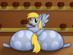 Size: 2500x1900 | Tagged: safe, artist:jesseorange, character:derpy hooves, species:pegasus, species:pony, aderpose, bubble butt, fat, female, impossibly large butt, impossibly large hips, mare, muffin, plot, the ass was fat, visual gag, what is going on with these hips