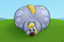 Size: 2900x1900 | Tagged: safe, artist:jesseorange, character:derpy hooves, species:pegasus, species:pony, aderpose, bubble butt, chubby, derpy huge, fat, female, impossibly large butt, impossibly large hips, impossibly wide hips, mare, muffin, plot, solo, wide hips