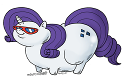 Size: 600x374 | Tagged: safe, artist:krampuskind, character:rarity, species:pony, species:unicorn, butt, chubby cheeks, double chin, fat, female, impossibly large butt, mare, obese, raritubby, rearity, smiling, sunglasses