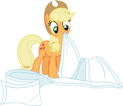 Size: 7813x6721 | Tagged: safe, artist:emedina13, character:applejack, absurd resolution, blanket, cute, mouth hold, simple background, transparent background, vector