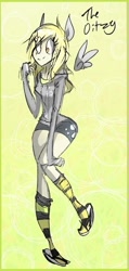 Size: 300x628 | Tagged: dead source, safe, artist:yuji8sushi, character:derpy hooves, clothing, eared humanization, female, floating wings, hoodie, humanized, kneesocks, shorts, skinny, socks, solo, striped socks, winged humanization