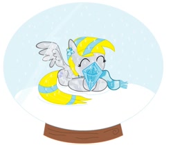 Size: 900x753 | Tagged: safe, artist:sallycars, character:derpy hooves, species:pegasus, species:pony, clothing, crystallized, diamond, female, mare, muffin, scarf, snow globe, snowglobe pony, solo