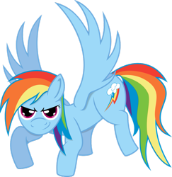 Size: 881x907 | Tagged: safe, artist:baka-neku, character:rainbow dash, species:pegasus, species:pony, crouching, female, mare, simple background, smiling, solo, spread wings, transparent background, wings