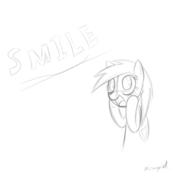Size: 900x900 | Tagged: safe, artist:microgrid, character:derpy hooves, species:pegasus, species:pony, female, mare, sketch, smiling, solo