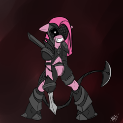 Size: 900x900 | Tagged: safe, artist:microgrid, character:pinkamena diane pie, character:pinkie pie, armor