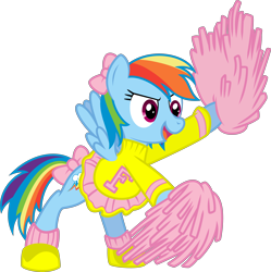 Size: 6000x6015 | Tagged: safe, artist:yetioner, character:rainbow dash, species:pegasus, species:pony, absurd resolution, bipedal, bow, cheerleader, clothing, female, hair bow, mare, open mouth, pom pom, simple background, skirt, solo, tail bow, tomboy taming, transparent background, vector