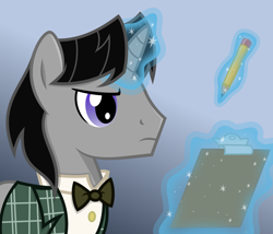 Size: 1280x1094 | Tagged: safe, artist:toughbluff, character:arpeggio, avatar, background pony, bow tie, clipboard, magic, pencil, solo, telekinesis, vector
