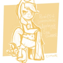 Size: 500x500 | Tagged: safe, artist:clorin spats, character:applejack, crossover, kingdom of loathing, monochrome, seal clubber