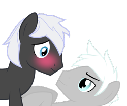 Size: 500x417 | Tagged: safe, artist:toughbluff, oc, oc only, oc:patience, oc:zephyr wing, blushing, gay, male, simple background, transparent background, vector