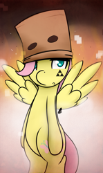 Size: 917x1540 | Tagged: safe, artist:ppdraw, character:fluttershy, species:pony, bipedal, female, fire, paper bag, solo, the legend of zelda, triforce