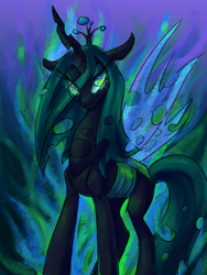 Size: 1500x2000 | Tagged: safe, artist:zaphy1415926, character:queen chrysalis, species:changeling, changeling queen, crown, eye clipping through hair, female, jewelry, regalia, solo