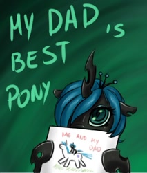 Size: 561x657 | Tagged: safe, artist:mr-samson, character:shining armor, oc, oc only, oc:amora, parent:queen chrysalis, parent:shining armor, parents:shining chrysalis, species:changeling, cute, drawing, father's day, female, hybrid, interspecies offspring, nymph, offspring, quadrupedal, solo