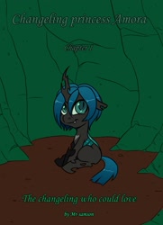 Size: 1149x1589 | Tagged: safe, artist:mr-samson, oc, oc only, oc:amora, parent:queen chrysalis, parent:shining armor, parents:shining chrysalis, species:changeling, cover, female, hybrid, interspecies offspring, offspring, quadrupedal, solo