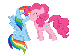 Size: 8000x6000 | Tagged: safe, artist:atmospark, character:pinkie pie, character:rainbow dash, ship:pinkiedash, .psd available, absurd resolution, female, kissing, lesbian, shipping, simple background, surprise kiss, surprised, transparent background, vector, wingboner