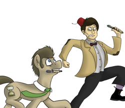 Size: 2300x2000 | Tagged: safe, artist:yungdissy, character:doctor whooves, character:time turner, bow tie, clothing, crossover, eleventh doctor, fez, hat, human ponidox, ponidox, running, sonic screwdriver, the doctor, timelord ponidox, wip