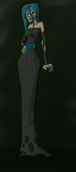 Size: 600x1350 | Tagged: safe, artist:eliwood10, character:queen chrysalis, species:changeling, species:human, changeling queen, clothing, dress, fangs, female, humanized