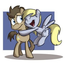 Size: 900x900 | Tagged: safe, artist:eliwood10, character:derpy hooves, character:doctor whooves, character:time turner, species:pegasus, species:pony, ship:doctorderpy, female, hug, male, mare, shipping, straight