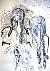 Size: 733x1036 | Tagged: safe, artist:costly, character:fluttershy, braid, humanized, sketch dump, traditional art