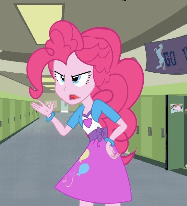Size: 600x660 | Tagged: safe, artist:sersys, character:pinkie pie, episode:magic duel, g4, my little pony: friendship is magic, my little pony:equestria girls, animated, arrow, canterlot high, clothing, computer, equestria girls interpretation, female, i have no mouth and i must scream, modular, no mouth, scene interpretation, skirt, solo, teenager, trash, trash can