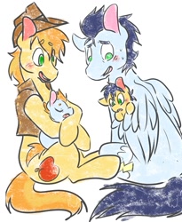 Size: 928x1133 | Tagged: safe, artist:cleppyclep, character:braeburn, character:soarin', parent:braeburn, parent:soarin', parents:soarburn, ship:soarburn, gay, magical gay spawn, male, offspring, shipping