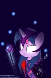 Size: 1125x1700 | Tagged: safe, artist:ppdraw, character:twilight sparkle, amulet, armor, female, glowing eyes, helmet, pauldron, solo