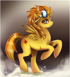 Size: 813x882 | Tagged: safe, artist:ruhje, character:spitfire, species:pegasus, species:pony, cloud, female, flying, goggles, mare, solo