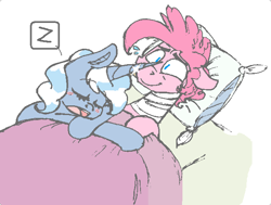 Size: 631x476 | Tagged: safe, artist:artflicker, character:pinkie pie, character:pokey pierce, oc:poppy pin, ship:pokeypie, bandage, bed, bubble berry, female, injured, male, rule 63, shipping, straight