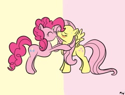 Size: 625x475 | Tagged: safe, artist:midnight-wizard, character:fluttershy, character:pinkie pie, ship:flutterpie, female, kissing, lesbian, shipping