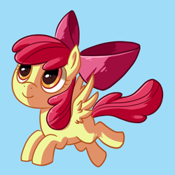 Size: 850x850 | Tagged: safe, artist:reuniclus, character:apple bloom, species:pegasus, species:pony, g4, female, filly, flapple bloom, flying, race swap, simple background, solo