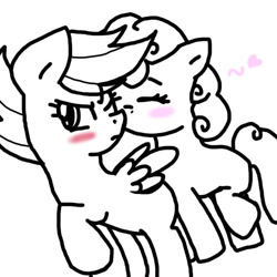 Size: 500x500 | Tagged: source needed, safe, artist:stockingstreams, character:scootaloo, character:sweetie belle, species:pegasus, species:pony, ship:scootabelle, blushing, chu, female, heart, kissing, lesbian, shipping, wingboner