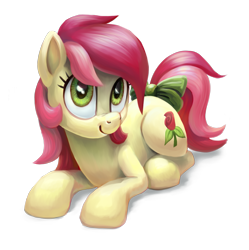 Size: 1861x1865 | Tagged: safe, artist:kaermter, character:roseluck, species:earth pony, species:pony, bow, cute, cuteluck, cutie mark, female, hooves, lineless, mare, prone, scrunchy face, simple background, smiling, solo, tail bow, transparent background