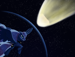 Size: 2000x1500 | Tagged: safe, artist:drakmire, character:princess luna, female, magic, meteor, solo, space