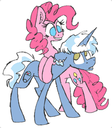 Size: 569x651 | Tagged: safe, artist:artflicker, character:pinkie pie, character:pokey pierce, ship:pokeypie, alternate hairstyle, earring, female, male, straight