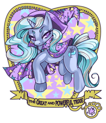 Size: 600x694 | Tagged: safe, artist:raspbearyart, character:trixie, species:pony, species:unicorn, g4, abstract background, female, mare, old banner, solo, thick eyebrows