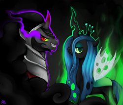 Size: 1809x1555 | Tagged: safe, artist:trefleix, character:king sombra, character:queen chrysalis, ship:chrysombra, female, male, shipping, straight
