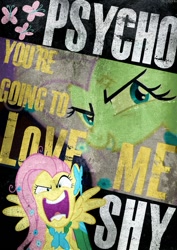 Size: 752x1063 | Tagged: safe, artist:skeptic-mousey, character:fluttershy, flutterrage, insanity, poster, psycho, typography, you're going to love me